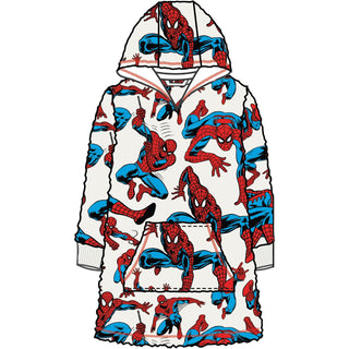 Marvel Spiderman Oversized Snuggle Hoodie with Kangaroo Pocket - Soft Fleece Wearable Blanket - Ages 2 to 12 - All Over Design
