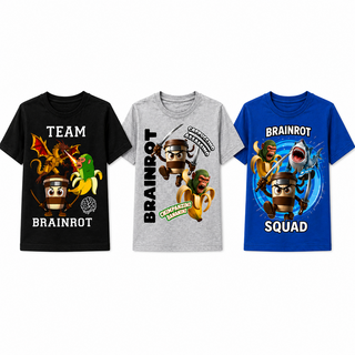 Gamer Brainrot Pack of 3 T-Shirts for Kids