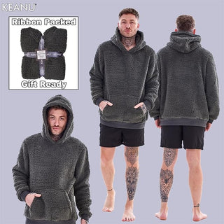 Keanu Mens Pull Over Sherpa Hoodie - Fluffy Fleece Jacket - Navy, Charcoal and Black Design