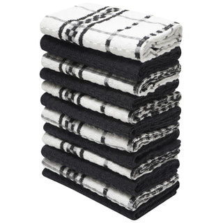 K Collection 12 Pack Check Kitchen Towels Set - 100% Ring Spun Cotton - Terry Check Design