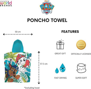 Paw Patrol Hooded Towel Poncho - Jungle Design - 100% Cotton - 115 x 50 cm