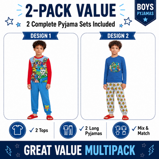 Disney Toy Story 5 Boys Long Pyjamas 2 Pack | Squad Character Print Long Sleeve Top & Pyjama Bottoms Kids PJs Set | 100% Cotton Boys Sleepwear Ages 18 Months to 10 Years