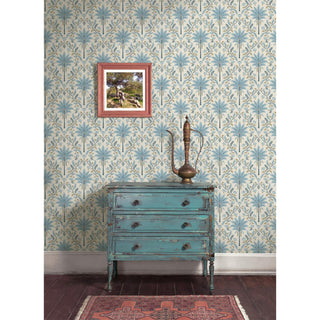 Holden Decor Palm Trellis Blue & Green Wallpaper - 10m x 53cm - Perfect for Livingroom Areas