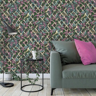 Holden Decor Brassica Charcoal/Pink Wallpaper 90331 – Botanical Leaf Design – 10m Roll