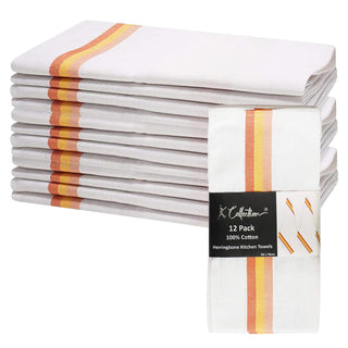K Collection Red 12 Pack Kitchen Towels Set - 100% Pure Cotton Classic Herringbone Weave