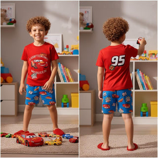 Disney Pixar Cars Lightning McQueen Boys Short Pyjamas 2 Pack - 100% Cotton Kids Sleepwear