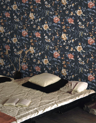 Holden Decor Oriental Trail Navy Wallpaper 13820 – Elegant Oriental Botanical Design – 10m Roll