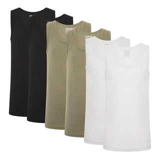 KidCollection Boys Pack of 6 Vest - Khaki, Black and White Design