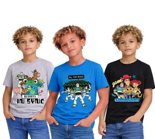 Disney Pixar Toy Story 5 Boys T-Shirts 3 Pack - Official Licensed Kids T-Shirts - Buzz Lightyear Woody Jessie - Ages 18 Months - 10 Years - Grey Blue Black - image 1