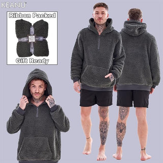 Keanu Mens Half Zip Up Sherpa Hoodie - Fluffy Fleece Jacket - Navy, Charcoal and Black Design