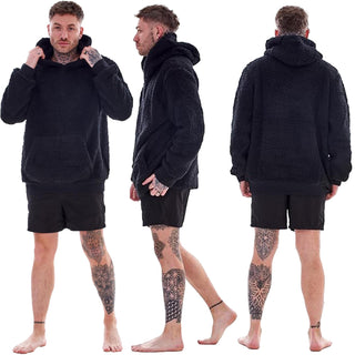Keanu Mens Pull Over Sherpa Hoodie - Fluffy Fleece Jacket - Navy, Charcoal and Black Design