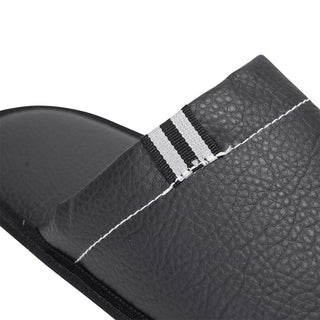 Keanu Mens Leather Slippers - Black and Navy Design - Slip On Mule