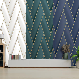 Debona Armando Wallpaper - White/Gold, Navy & Green - 10.05m x 0.53m
