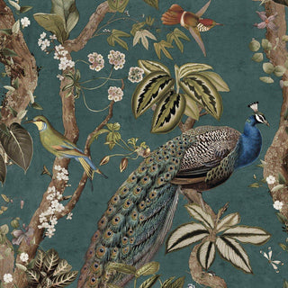 Holden Decor Peacock Woods Aqua Wallpaper 13682 – Elegant Botanical Design – 10m Roll
