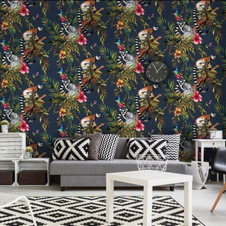 Holden Decor Lemur & Exotic Animals Rainforest Wallpaper Midnight Blue 12403 – Exotic Jungle Design – 10m Roll