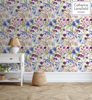 Muriva Countryside Floral Pink & Blue Wallpaper 206541 – Charming Floral Design – 10m Roll
