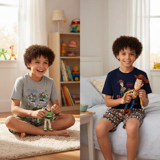 Disney Toy Story 5 Boys Short Pyjamas Pack of 2 – Buzz Lightyear & Woody Design Short Pyjama Sets – 100% Cotton Kids Sleepwear Multipack – Ages 18 Months to 10 Years