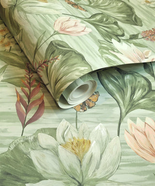 Holden Decor Lily Pad Green Wallpaper 13621 – Elegant Botanical Design – 10m Roll