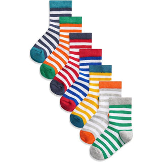 Ex Store Kids 7 Pack Socks - Striped Designs - Cotton Rich - Size 9-12, 12-3 and 4-6