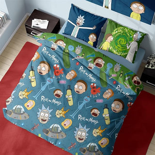 Rick and Morty Reversible Duvet Set - Portals Pickle Design - Single and Double