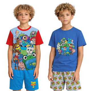 Disney Toy Story 5 Boys Short Pyjamas 2 Pack | Squad Character Print Shortie PJs | 100% Cotton Kids Pyjama Set | Boys Nightwear Ages 18 Months to 10 Years
