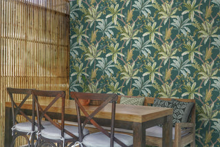 Holden Decor Trailing Palm Teal Wallpaper 13801 – Tropical Palm Leaf Design – 10m Roll