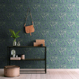 Muriva Vale Leaf Wallpaper - Blue & Green, Cream, Green & Pink - 10m x 53cm Wide