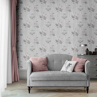 Muriva Darcy Oleana Floral Pink & Grey Wallpaper 703072 10m Roll Elegant Botanical