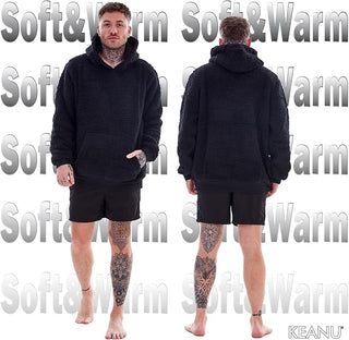 Keanu Mens Pull Over Sherpa Hoodie - Fluffy Fleece Jacket - Navy, Charcoal and Black Design
