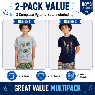 Disney Toy Story 5 Boys Short Pyjamas Pack of 2 – Buzz Lightyear & Woody Design Short Pyjama Sets – 100% Cotton Kids Sleepwear Multipack – Ages 18 Months to 10 Years