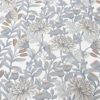 Muriva Martha Floral Cream & Blue Wallpaper 229502 10m Roll Elegant Botanical
