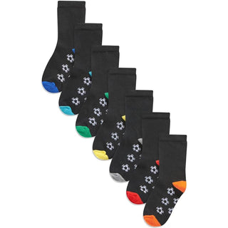 Ex Store Kids 7 Pack Socks - Football Designs - Cotton Rich - Size 12-3 and 4-6