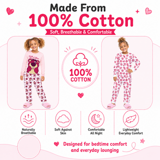 Disney Toy Story 5 Girls Pyjamas 2 Pack | Lotso Long Sleeve Pyjama Set | Beary Good Vibes Squad Top & Bottoms | 100% Cotton Kids PJs | Pink 18 Months to 12 Years