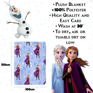 Frozen Soft Plush Throw Blanket - Elsa & Anna Design - 100% Polyester - 100 x 150cm