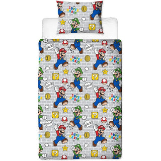 Nintendo Reversible Duvet Set - Mario Level Up Design - Single