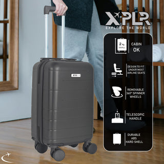 XPLR Underseat Charcoal Grey ABS Cabin Suitcase – Lightweight 2KG Removable-Wheel Luggage with 3-Step Telescopic Handle, Lockable Zippers & Fully Lined Interior – Compact Carry-On for Airlines