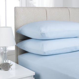 K Collection Percale Easy Care Fitted Sheets - Baby Blue Design - Available in Single, Double, King and Super King
