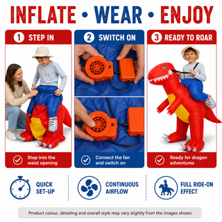 Younger Kids’ Inflatable Red Dragon Ride-On Costume – One Size 80–120 cm – Perfect for Parties, School Events & Halloween