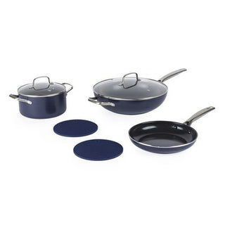 Blue Diamond 7-Pcs Cookware Set - Casserole, Frying & Wok Lids & Mats