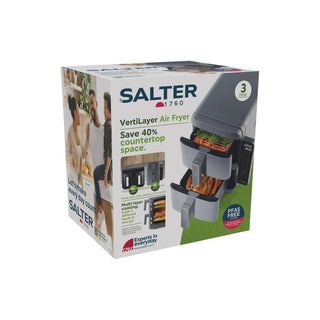 Salter VertiLayer Stackable Air Fryer - 4 Layer Cooking, 2 x 4.5 Litre Dual Drawers, 9 L Total, Digital LED Display, Sync&Match, PFAS-Free Grill Tray/Basket, 9 Presets, 60-230°C, 120 Min Timer, 2400 W
