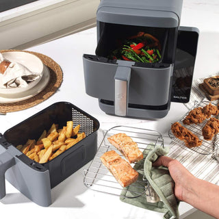Salter VertiLayer Stackable Air Fryer - 4 Layer Cooking, 2 x 4.5 Litre Dual Drawers, 9 L Total, Digital LED Display, Sync&Match, PFAS-Free Grill Tray/Basket, 9 Presets, 60-230°C, 120 Min Timer, 2400 W