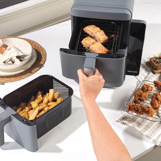 Salter VertiLayer Stackable Air Fryer - 4 Layer Cooking, 2 x 4.5 Litre Dual Drawers, 9 L Total, Digital LED Display, Sync&Match, PFAS-Free Grill Tray/Basket, 9 Presets, 60-230°C, 120 Min Timer, 2400 W